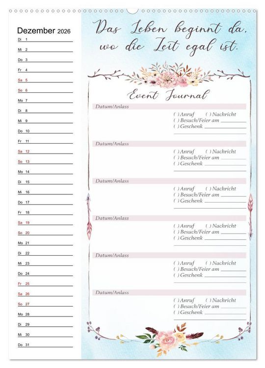 Produktbild: Geburtstagsplaner Boho Blau - F&uuml;r Termine, Geschenke, Eventdetails & mehr (Wandkalender 2026 DIN A2 hoch), CALVENDO Monatskalender