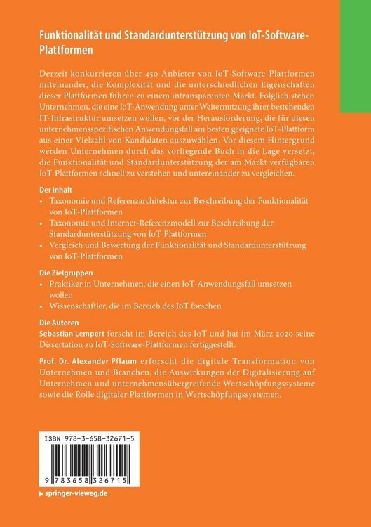 Produktbild: Funktionalit&auml;t und Standardunterst&uuml;tzung von IoT-Software-Plattformen