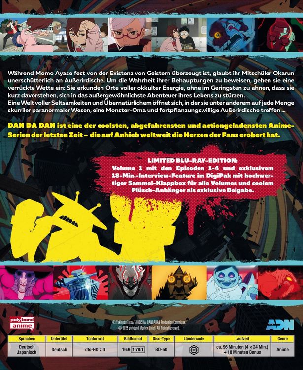 Produktbild: DAN DA DAN - Staffel 1, Volume 1 LTD. - Mit Pl&uuml;sch-Anh&auml;nger und Sammelklappbox f&uuml;r alle Volumes