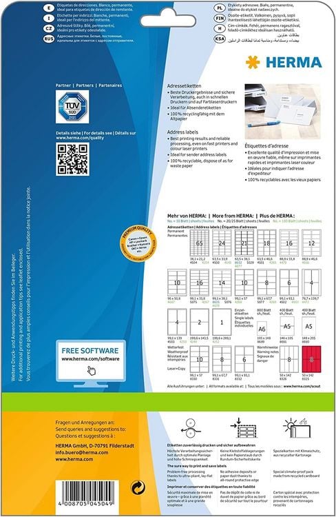 Produktbild: HERMA Adressetiketten Premium A4 wei&szlig;, permanent haftend, 25 Blatt