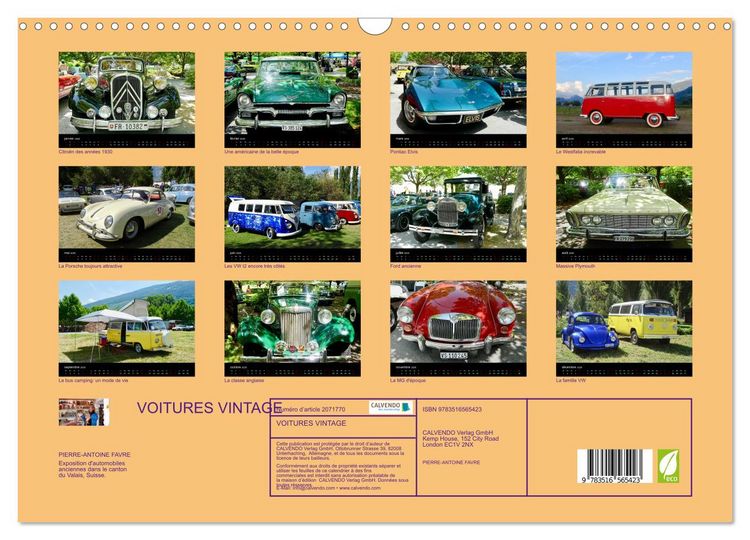 Produktbild: VOITURES VINTAGE (Calendrier mural 2026 DIN A3 vertical), CALVENDO calendrier mensuel