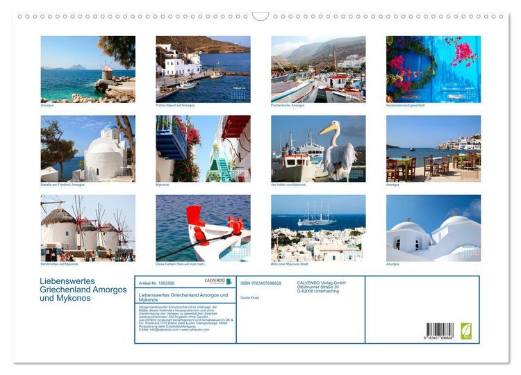 Produktbild: Liebenswertes Griechenland Amorgos und Mykonos (Wandkalender 2026 DIN A2 quer), CALVENDO Monatskalender