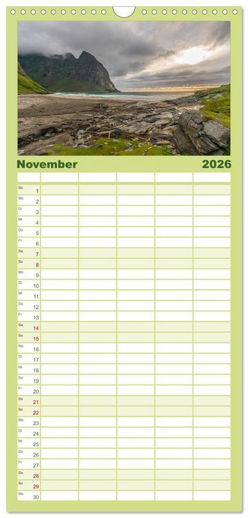 Produktbild: Familienplaner 2026 - Norwegen mit 5 Spalten (Wandkalender, 21 x 45 cm) CALVENDO