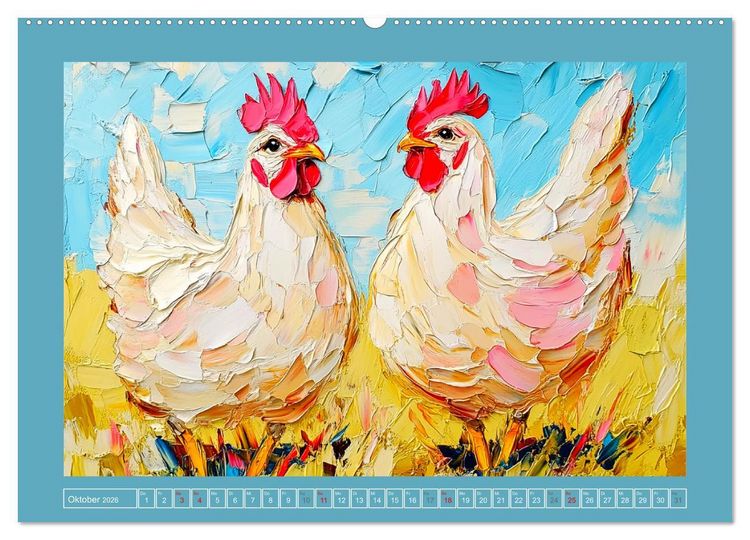 Produktbild: Federleichte Sch&ouml;nheiten. Duftige H&uuml;hner-Paintings (hochwertiger Premium Wandkalender 2026 DIN A2 quer), Kunstdruck in Hochglanz