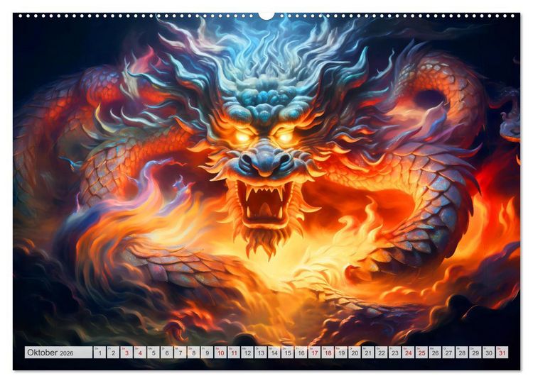 Produktbild: Jahr des Drachen - Im Stil des chinesischen Tierkreiszeichens (hochwertiger Premium Wandkalender 2026 DIN A2 quer), Kunstdruck in Hochglanz