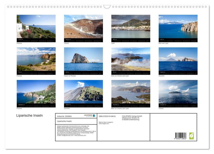 Produktbild: Liparische Inseln (Wandkalender 2026 DIN A2 quer), CALVENDO Monatskalender