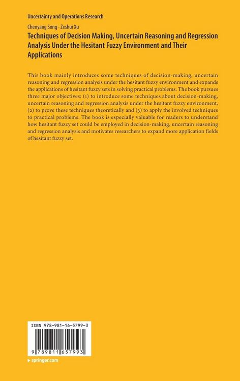 Produktbild: Techniques of Decision Making, Uncertain Reasoning and Regression Analysis Under the Hesitant Fuzzy Environment and Their Applications