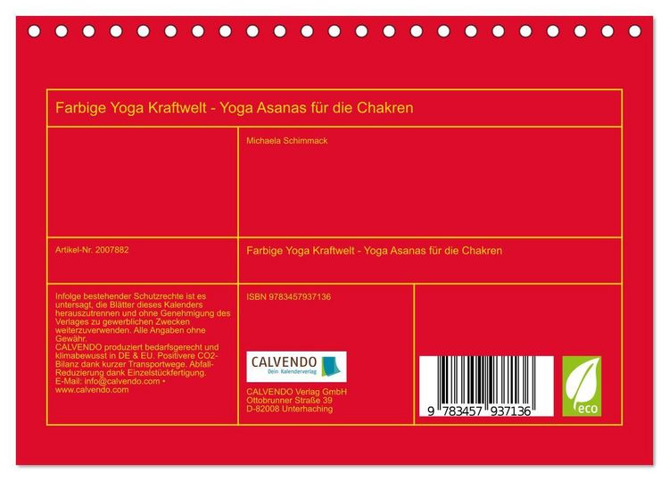 Produktbild: Farbige Yoga Kraftwelt - Yoga Asanas f&uuml;r die Chakren (Tischkalender 2026 DIN A5 quer), CALVENDO Monatskalender