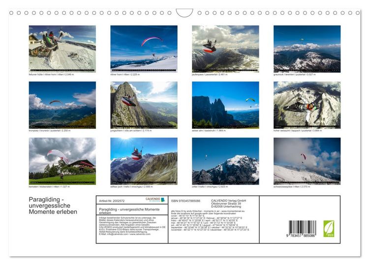 Produktbild: Paragliding - unvergessliche Momente erleben (Wandkalender 2026 DIN A3 quer), CALVENDO Monatskalender