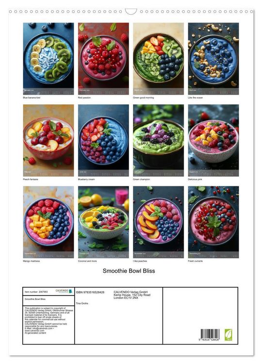 Produktbild: Smoothie Bowl Bliss (Wall Calendar 2026 DIN A2 portrait), CALVENDO 12 Month Wall Calendar