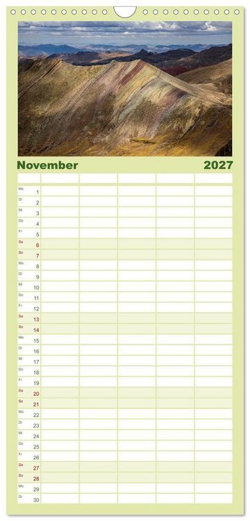 Produktbild: Familienplaner 2027 - Palccoyo - Der neue Rainbow Mountain in Peru mit 5 Spalten (Wandkalender, 21 x 45 cm) CALVENDO