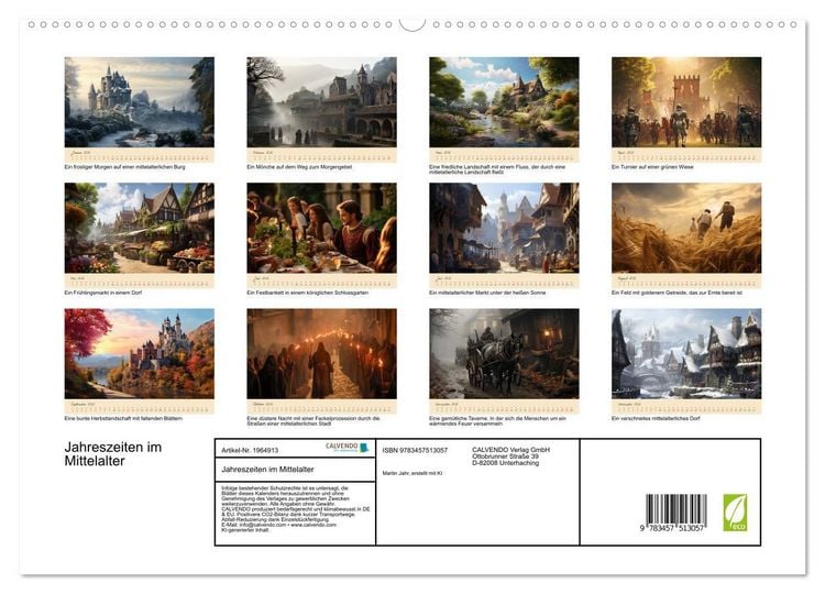 Produktbild: Jahreszeiten im Mittelalter (hochwertiger Premium Wandkalender 2026 DIN A2 quer), Kunstdruck in Hochglanz