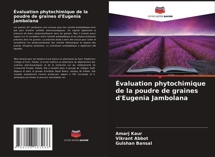 Produktbild: &Eacute;valuation phytochimique de la poudre de graines d'Eugenia Jambolana