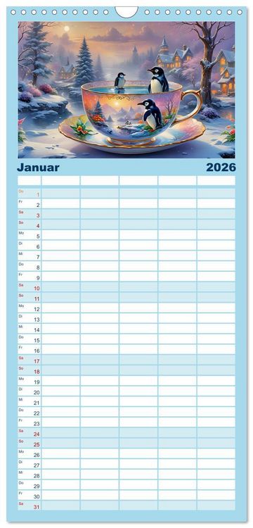 Produktbild: Familienplaner 2026 - Tierische Tee-Parade mit 5 Spalten (Wandkalender, 21 x 45 cm) CALVENDO