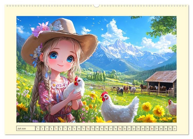 Produktbild: Kleine Cowgirls. Niedliche M&auml;dchen mit tierischen Freunden (hochwertiger Premium Wandkalender 2026 DIN A2 quer), Kunstdruck in Hochglanz