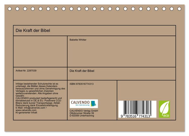 Produktbild: Die Kraft der Bibel (Tischkalender 2027 DIN A5 quer), CALVENDO Monatskalender