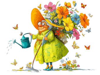 Produktbild: CALVENDO Puzzle Rentnerin mit Blumenstrau&szlig; und Gie&szlig;kanne | 1000 Teile Lege-Gr&ouml;&szlig;e 64x48cm Foto-Puzzle f&uuml;r gl&uuml;ckliche Stunden