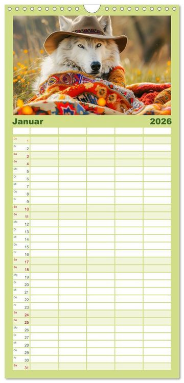 Produktbild: Familienplaner 2026 - Wilder Style. Modische W&ouml;lfe in der Natur mit 5 Spalten (Wandkalender, 21 x 45 cm) CALVENDO