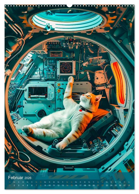 Produktbild: Katzen im All - Katzenastronauten im Kosmos (hochwertiger Premium Wandkalender 2026 DIN A2 hoch), Kunstdruck in Hochglanz