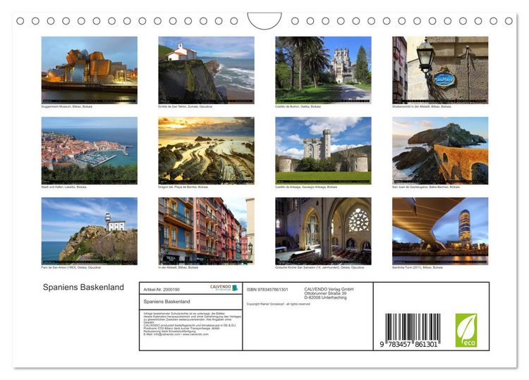 Produktbild: Spaniens Baskenland (Wandkalender 2026 DIN A4 quer), CALVENDO Monatskalender