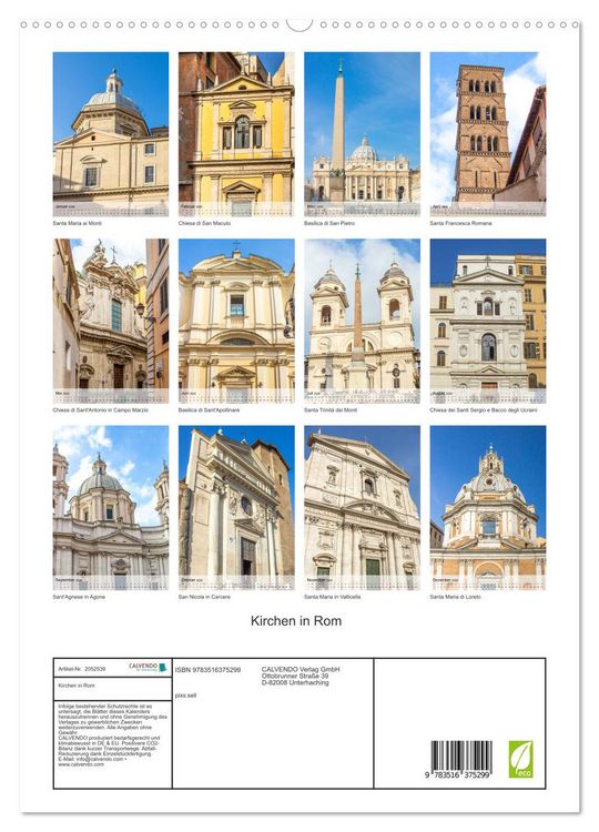 Produktbild: Kirchen in Rom (hochwertiger Premium Wandkalender 2026 DIN A2 hoch), Kunstdruck in Hochglanz