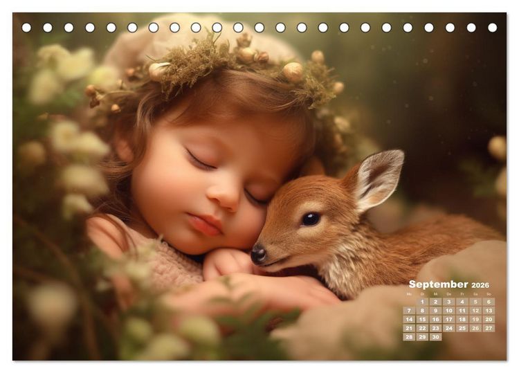 Produktbild: Kleine Schlummerparade: Babys und ihre kuscheligen Tierfreunde (Tischkalender 2026 DIN A5 quer), CALVENDO Monatskalender