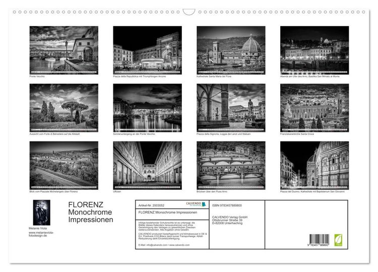 Produktbild: FLORENZ Monochrome Impressionen (Wandkalender 2026 DIN A2 quer), CALVENDO Monatskalender
