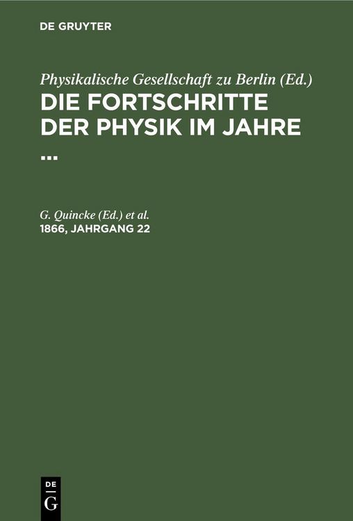 Produktbild: Die Fortschritte der Physik im Jahre .... 1866, Jahrgang 22