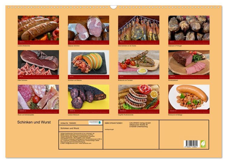 Produktbild: Schinken und Wurst (Wandkalender 2026 DIN A2 quer), CALVENDO Monatskalender