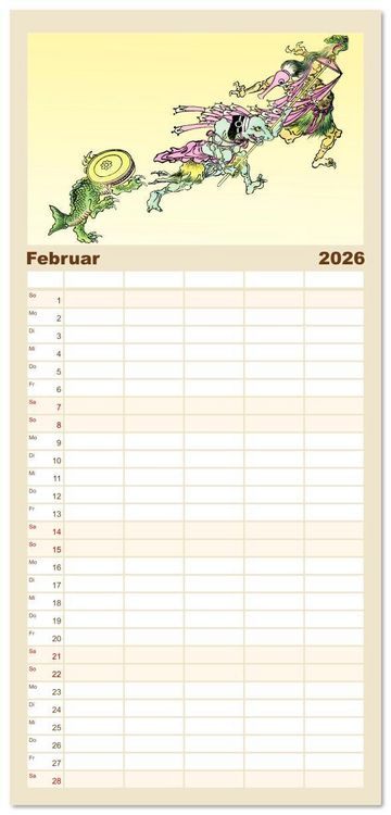 Produktbild: Familienplaner 2026 - Kawanabe Kyosai - Einhundert D&auml;monen mit 5 Spalten (Wandkalender, 21 x 45 cm) CALVENDO