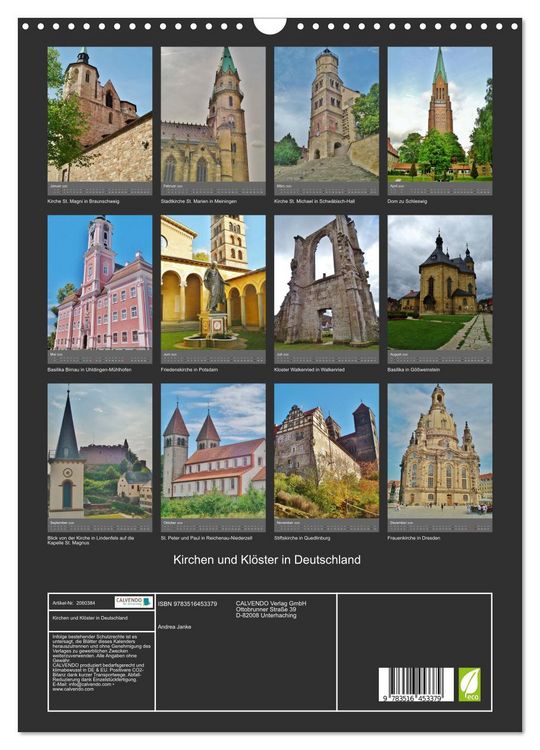 Produktbild: Kirchen und Kl&ouml;ster in Deutschland (Wandkalender 2026 DIN A3 hoch), CALVENDO Monatskalender