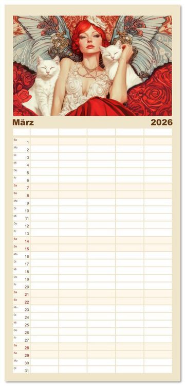Produktbild: Familienplaner 2026 - Die Epoche Art Nouveau - Mit eleganter Mode mit 5 Spalten (Wandkalender, 21 x 45 cm) CALVENDO