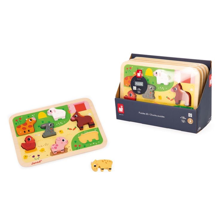 Produktbild: Welche Tiere leben auf dem Bauernhof? 7-teiliges Holzpuzzle ab 18 Monaten