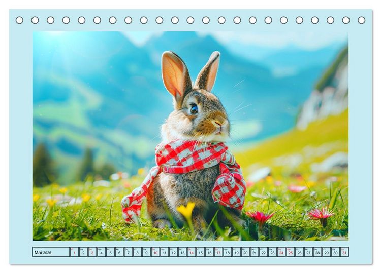 Produktbild: Kaninchen auf modischer Mission (Tischkalender 2026 DIN A5 quer), CALVENDO Monatskalender