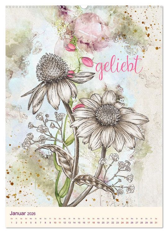 Produktbild: Aquarell Blumenmalerei mit Spr&uuml;chen (Wandkalender 2026 DIN A2 hoch), CALVENDO Monatskalender