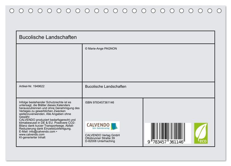 Produktbild: Bucolische Landschaften (Tischkalender 2026 DIN A5 quer), CALVENDO Monatskalender