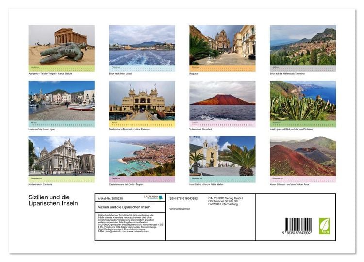 Produktbild: Sizilien und die Liparischen Inseln (hochwertiger Premium Wandkalender 2026 DIN A2 quer), Kunstdruck in Hochglanz
