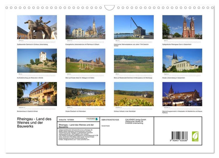 Produktbild: Rheingau - Land des Weines und der Bauwerks (Wandkalender 2026 DIN A3 quer), CALVENDO Monatskalender