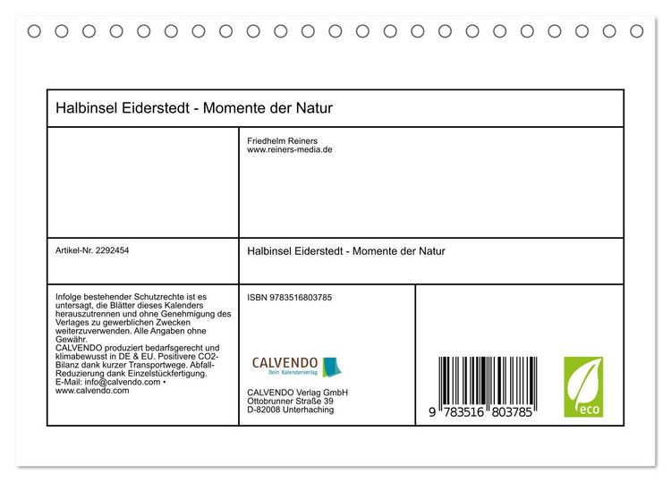 Produktbild: Halbinsel Eiderstedt - Momente der Natur (Tischkalender 2027 DIN A5 quer), CALVENDO Monatskalender