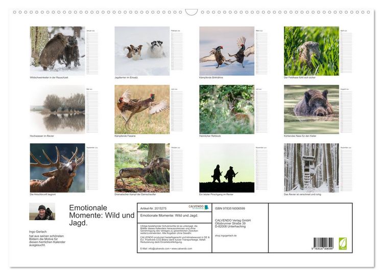 Produktbild: Emotionale Momente: Wild und Jagd. (Wandkalender 2026 DIN A2 quer), CALVENDO Monatskalender