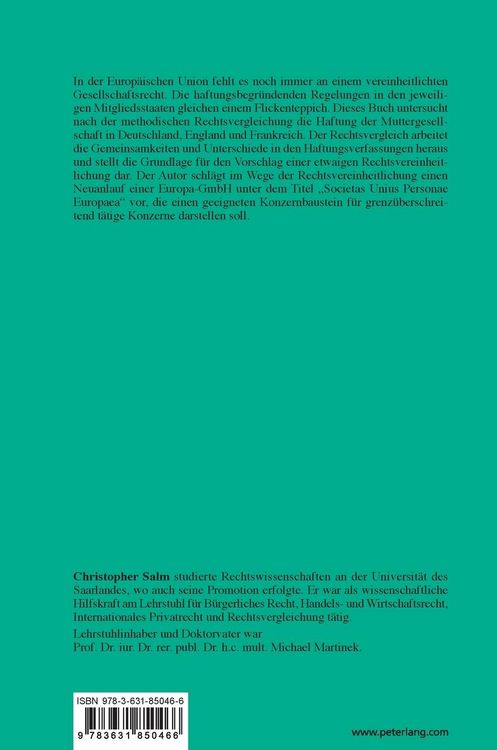 Produktbild: Die Haftung der Muttergesellschaft im grenz&uuml;berschreitenden Konzern: Deutschland, England, Frankreich im Rechtsvergleich