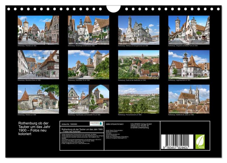 Produktbild: Rothenburg ob der Tauber um das Jahr 1900 &ndash; Fotos neu koloriert (Wandkalender 2026 DIN A4 quer), CALVENDO Monatskalender