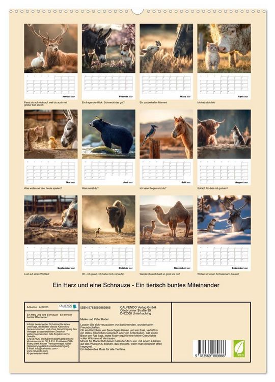 Produktbild: Ein Herz und eine Schnauze - Ein tierisch buntes Miteinander (hochwertiger Premium Wandkalender 2027 DIN A2 hoch), Kunstdruck in Hochglanz