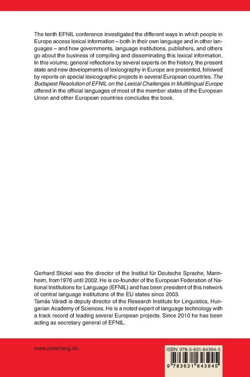 Produktbild: Lexical Challenges in a Multilingual Europe