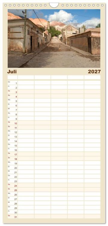 Produktbild: Familienplaner 2027 - Die Farben der Anden - Argentinien und Chile mit 5 Spalten (Wandkalender, 21 x 45 cm) CALVENDO