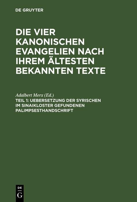 Produktbild: Uebersetzung der syrischen im Sinaikloster gefundenen Palimpsesthandschrift