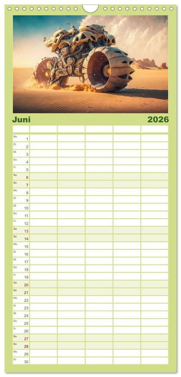 Produktbild: Familienplaner 2026 - Bizzare Motorr&auml;der mit 5 Spalten (Wandkalender, 21 x 45 cm) CALVENDO