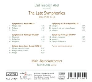 Produktbild: Carl Friedrich Abel: The late Symphonies - WKO 37-