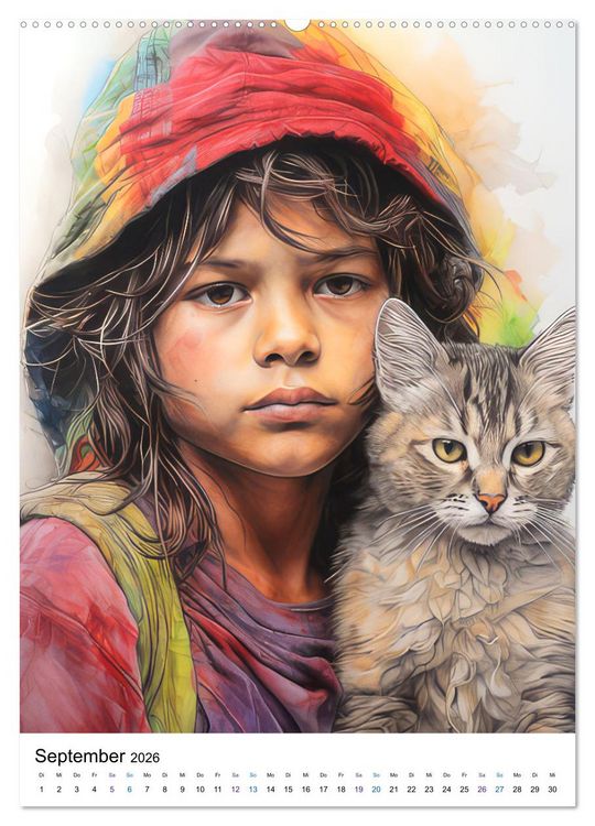 Produktbild: Katzenliebe Kunstbilder (hochwertiger Premium Wandkalender 2026 DIN A2 hoch), Kunstdruck in Hochglanz