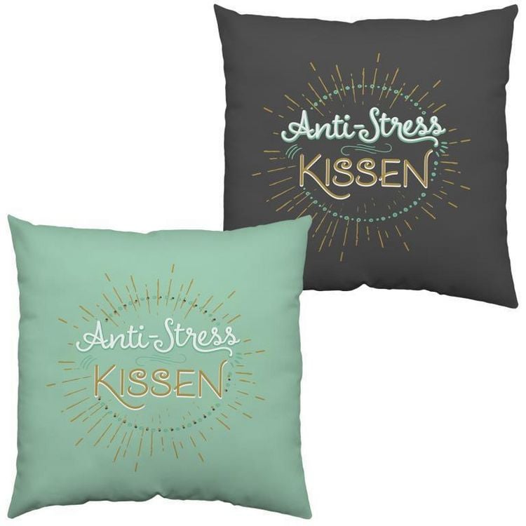 Produktbild: Baumwollkissen mit Wendemotiv "Anti-Stress Kissen"